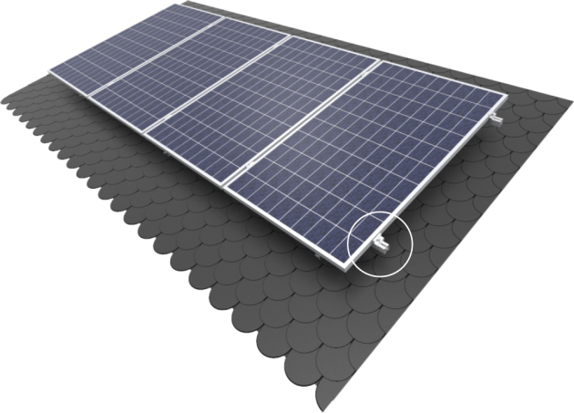 Montavimo konstrukcija bituminių čerpelių stogams – saulės modulių tvirtinimui, vienam moduliui