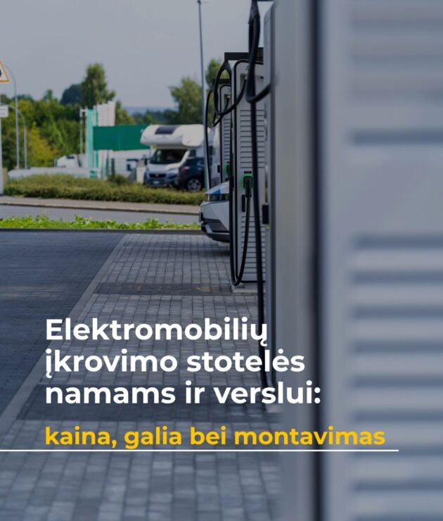 elektromobilių įkrovimo stotelės automobilių parkinge su straipsnio pavadinimu