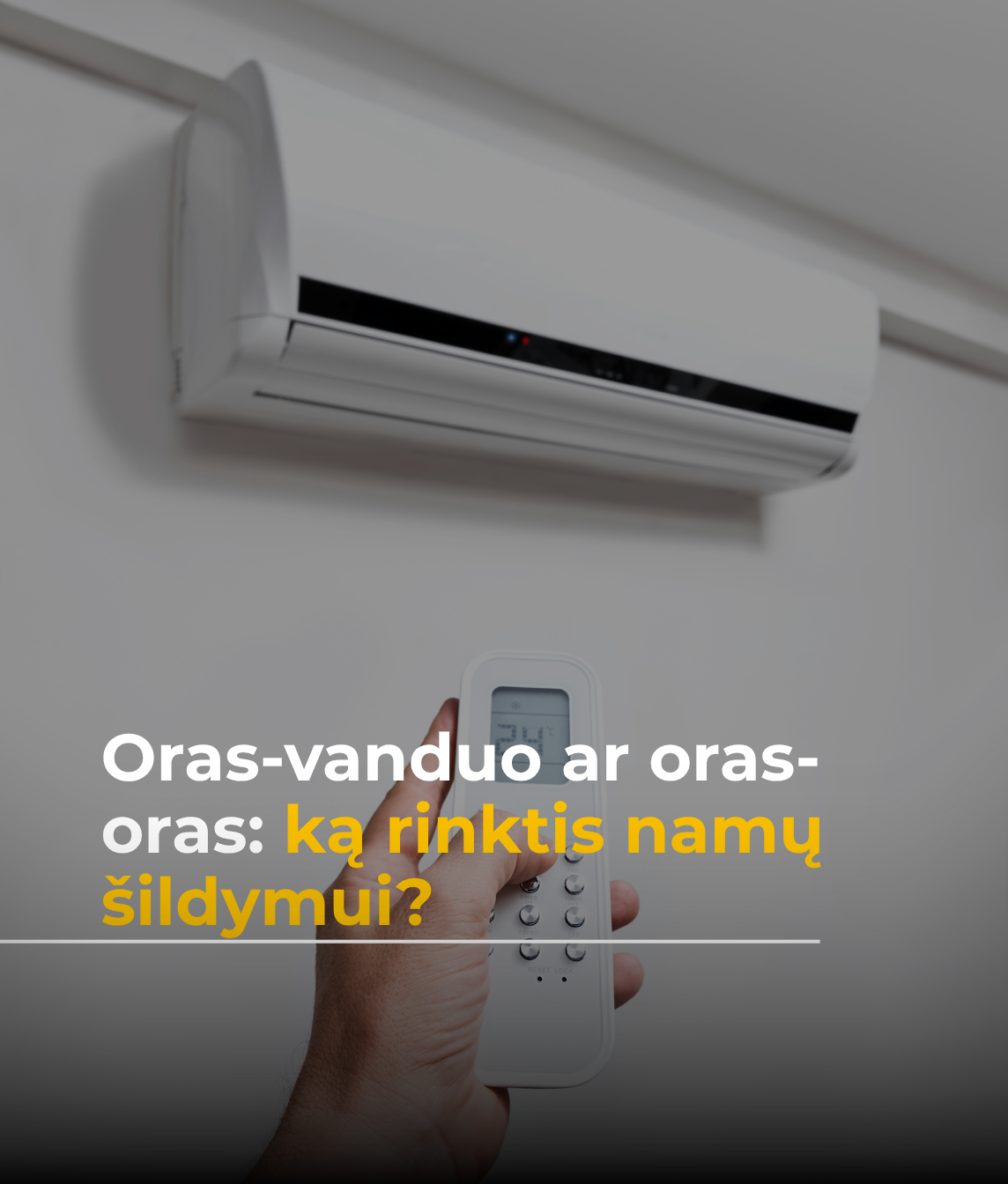 Oras-oras šilumos siurblio blokas ant sienos valdomas nuotoliniu pulteliu